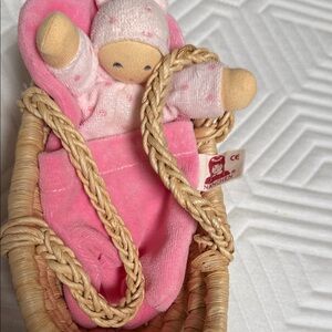 Nanchen Pink Baby Doll in Basket